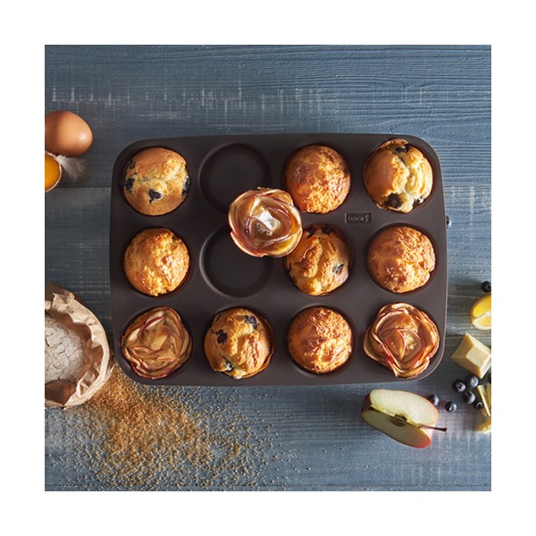 Moule à Muffins Pliable En Silicone 12 Cavités Jaune - Antiadhésif Et Démoulage Facile
