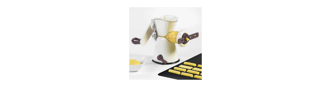 Lurch Hachoir Rotatif 10250 – Presse-Biscuits + Accessoire Pâtisserie, Aubergine/Crème, Multifonction Pour Pâtes & Viandes